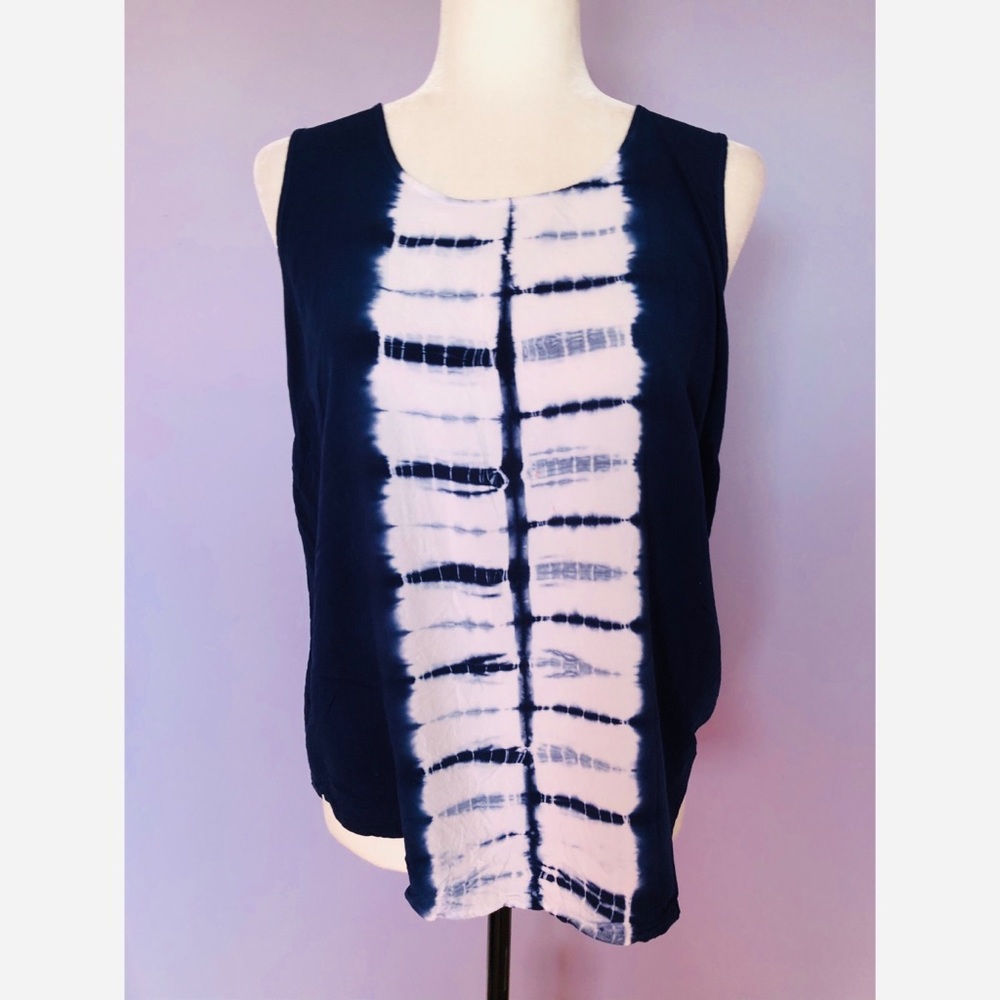 olive and oak navy and white tie dye blouse